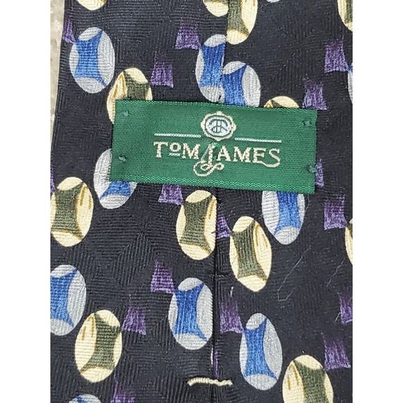 Tom James Silk Neck Tie Geometric Design Purple Blue Green 59.5" - Picture 2 of 6